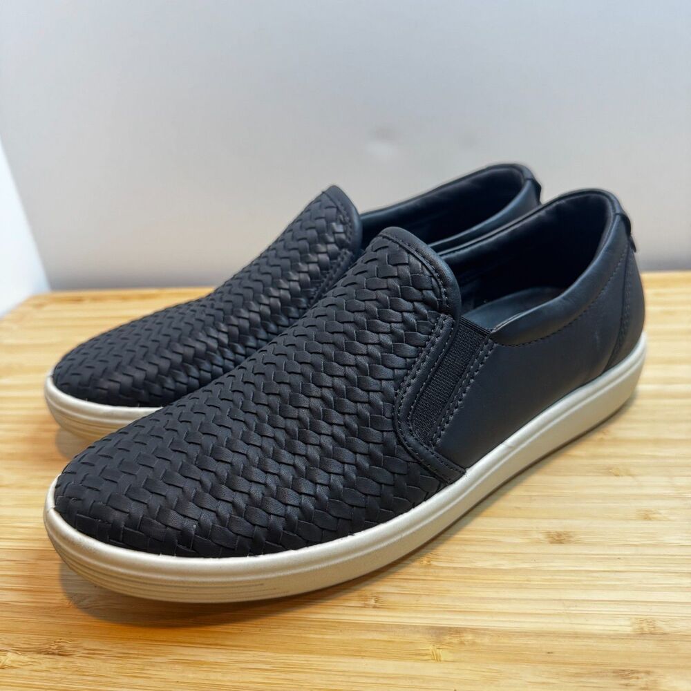 ECCO Soft 7 Woven Slip-On Sneakers Black Leather EU 39 US 8-8.5 Comfort - Picture 5 of 16